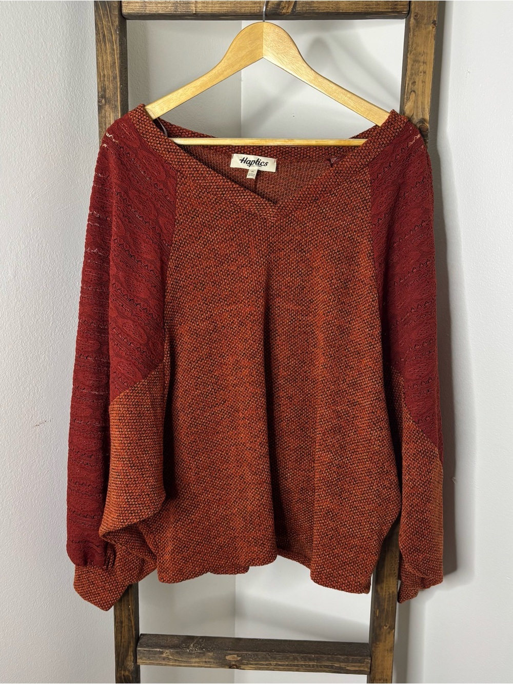 Haptics Rust Red V-Neck Knit Sweater Size M